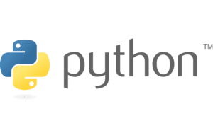 Introduction to Python - python logo. a blue snake facing left beside a yellow upside down snake facing left with the words python written beside it